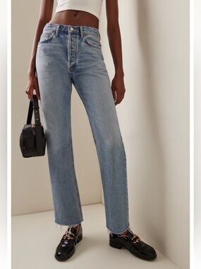 Agolde Lana Rigid Mid-Rise Straight-Leg Jeans Size 29 Light Wash